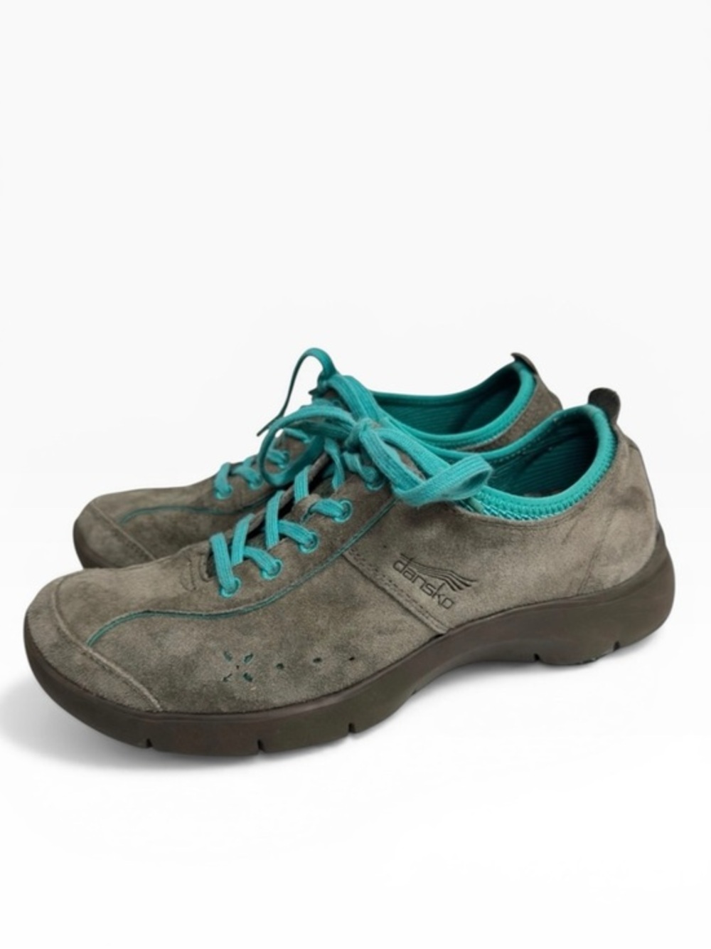 Dansko Elise Gray Suede Walking Shoes Teal Accents Comfort Size EU 39 US 8.5-9